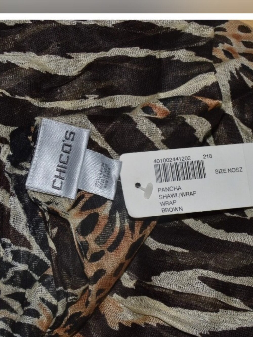 Chico's New NWT PANCHA Scarf Shawl Wrap Gauze MSRP $68 ANIMAL PRINT